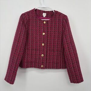 J.Crew Women's Tweed Lady Jacket Pink Size 10 Blazer BS926 Gold Buttons